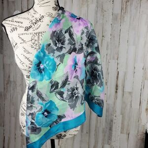 Vintage Berkshire Floral Square Italian Scarf Blue Pink